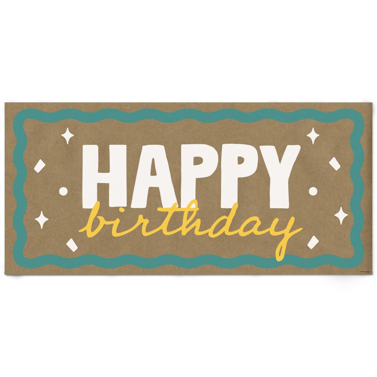 Big Dot of Happiness Teal Green and Yellow Wavy Happy Birthday Kraft Paper Banner, Retro Backdrop, Printed Brown Paper Party Sign Decor – 1 Count
